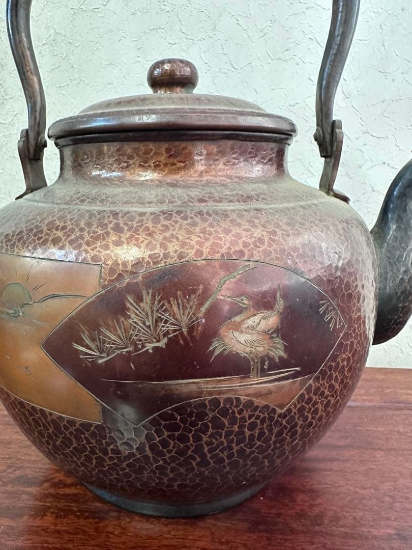 山川堂製　銅製　やかん　職人手作り　アンティーク銅本体は槌目して作られ　茶道