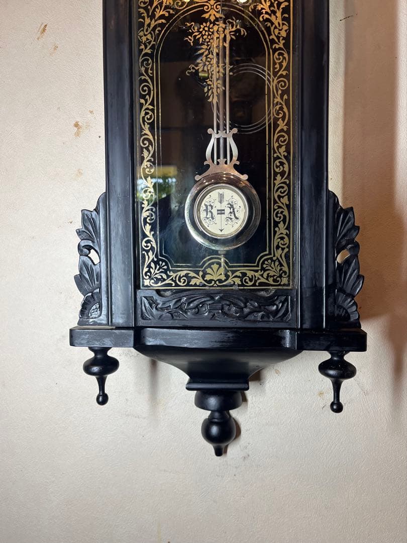 精工舎　黒塗スリゲル　柱時計　古時計　振り子　ゼンマイ　ボンボン　ユンハンス