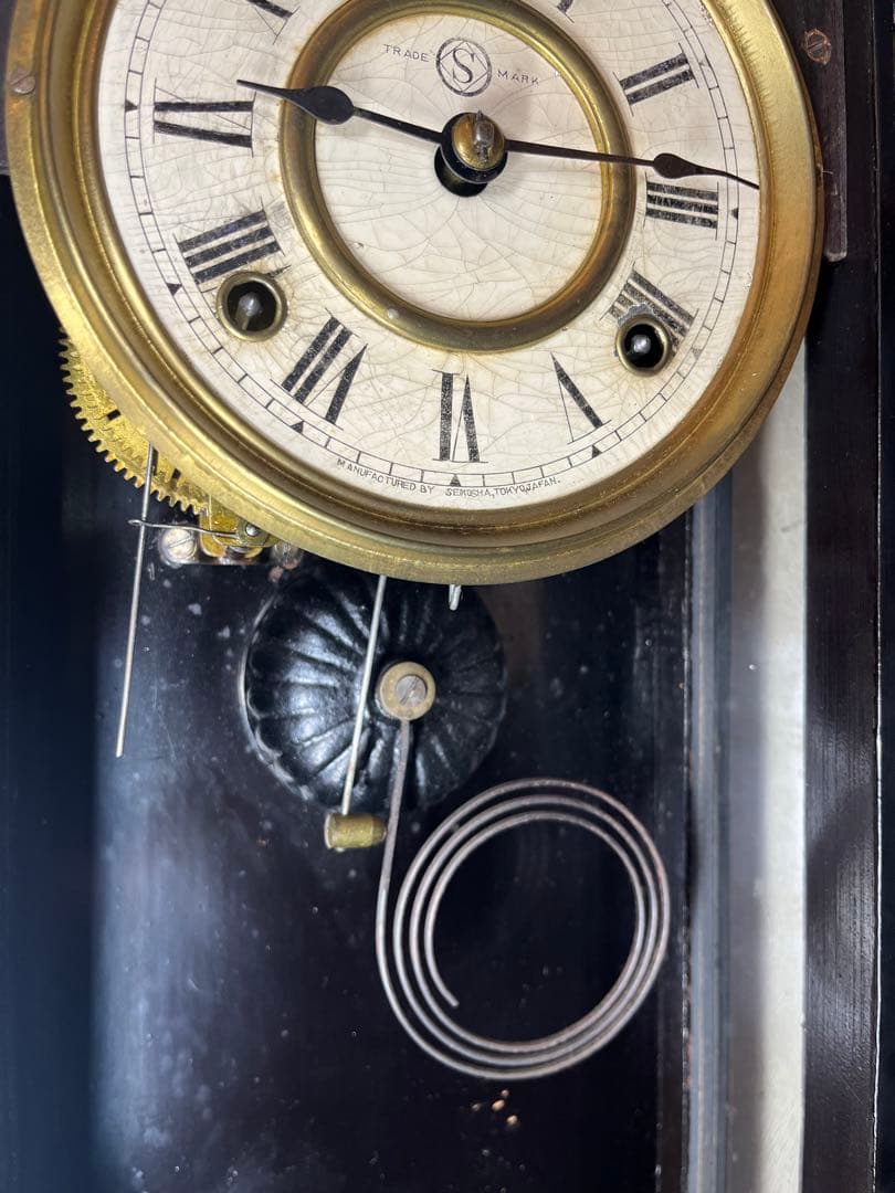 精工舎　黒塗スリゲル　柱時計　古時計　振り子　ゼンマイ　ボンボン　ユンハンス