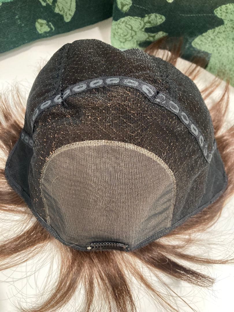 ☆美品☆耐熱人毛MIX☆八分スキン付き☆ショートウィッグ ☆栗色☆明るいカラー☆