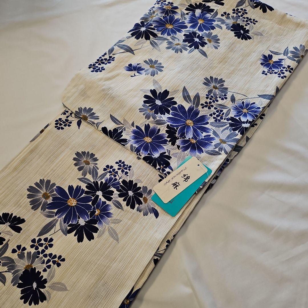 浴衣☆プレタ☆新品☆綿麻☆花柄☆裄67cm☆単衣☆夏着物☆夏祭り☆レディース