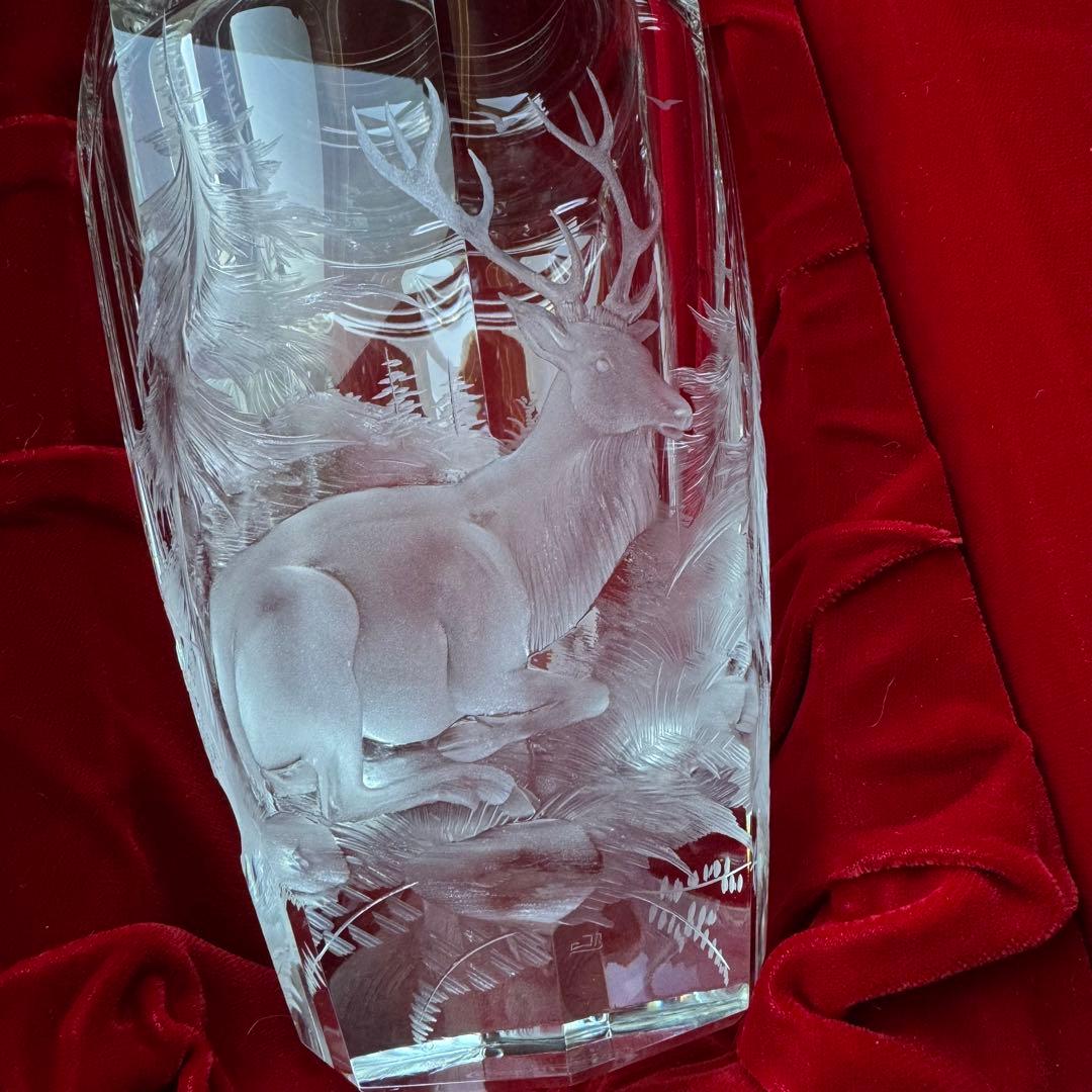 MOSER モーゼル ボヘミアン クリスタル 鹿 花瓶 手彫り フラワーベース