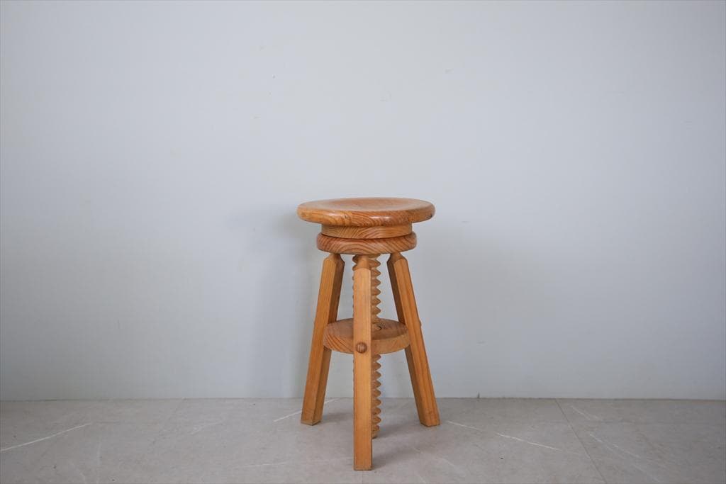 フランスアンティーク作業スツール/木製昇降イス/チェア/飾り棚(91-116)