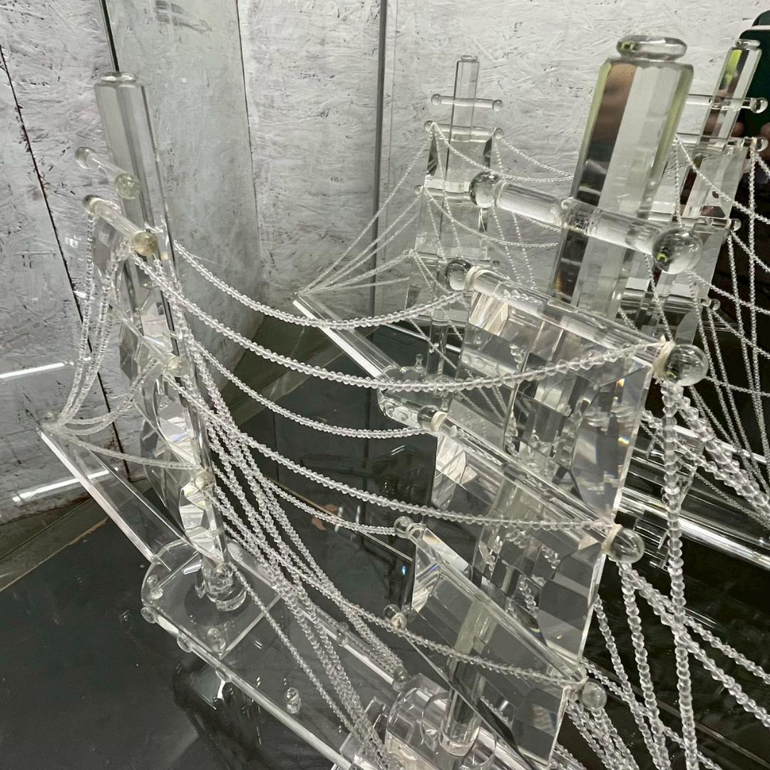 【直接引取限定】 ガラス帆船 ケース付き 置物 模型 オブジェ A1062