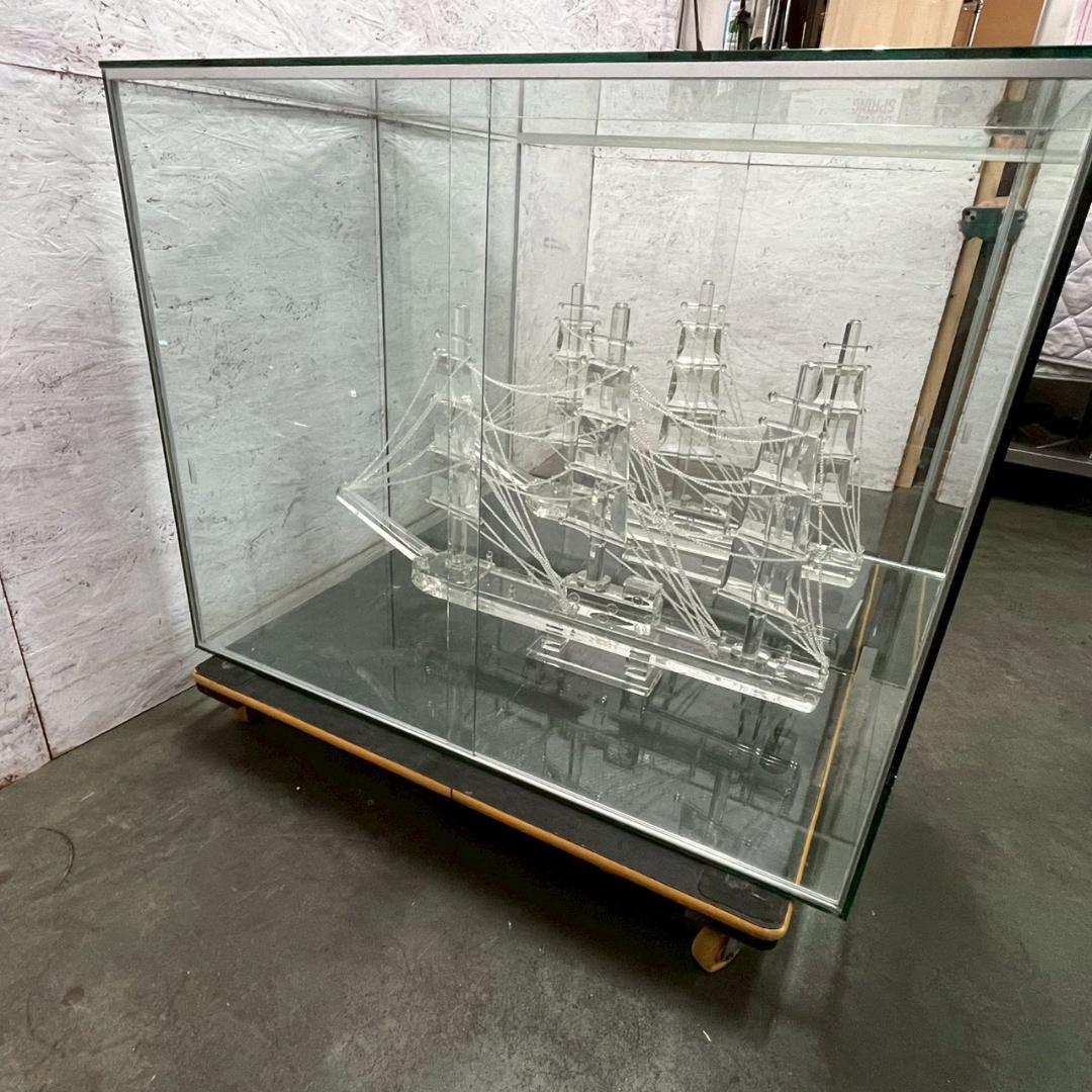 【直接引取限定】 ガラス帆船 ケース付き 置物 模型 オブジェ A1062