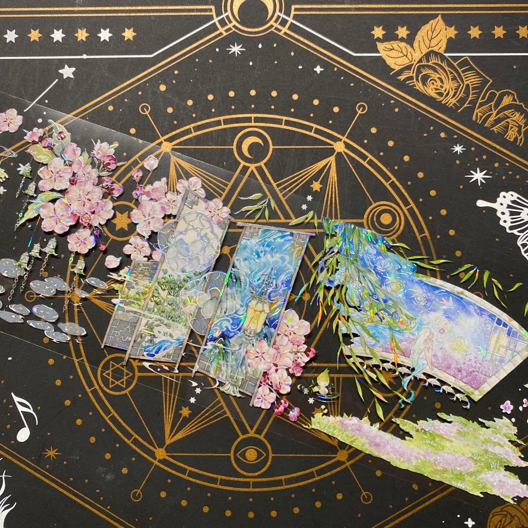 【9254】海外　マステ　中古巻　貝殻光マスキングテープ　半透明　自然風景