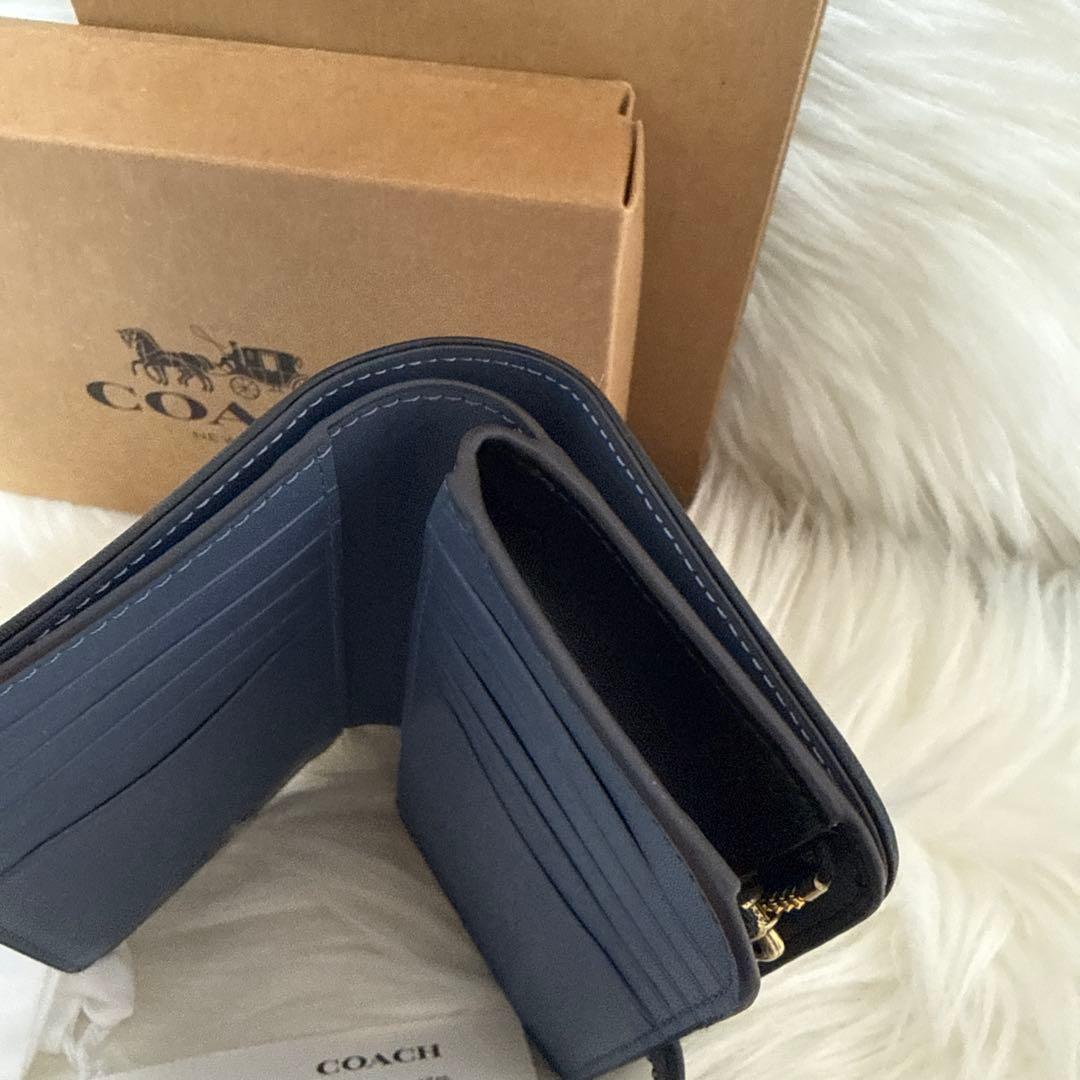 COACH ネイビー デニム 二つ折り財布