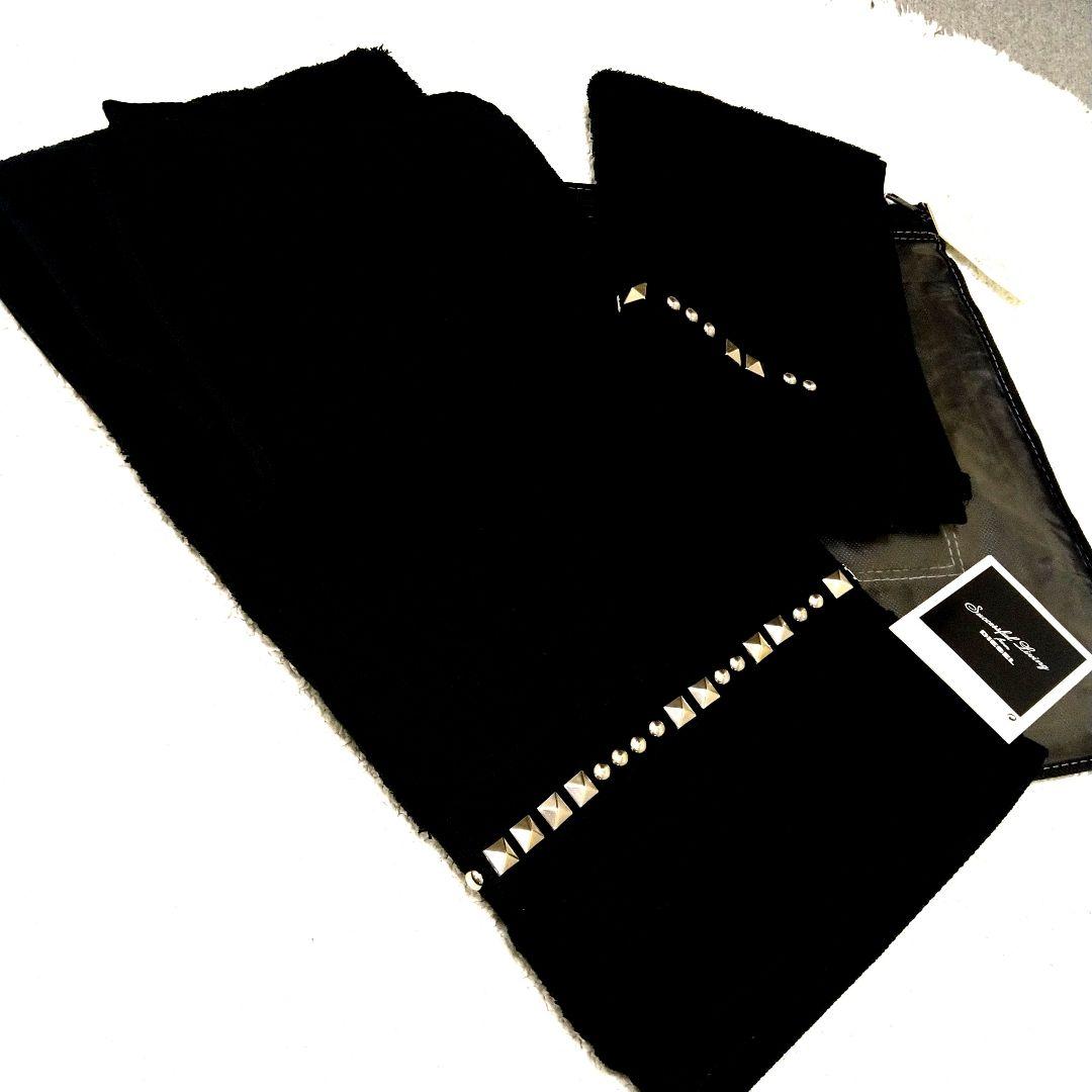 新品　DIESEL　２枚セットスタッズ付き黒バスタオル 　ハンドタオル大