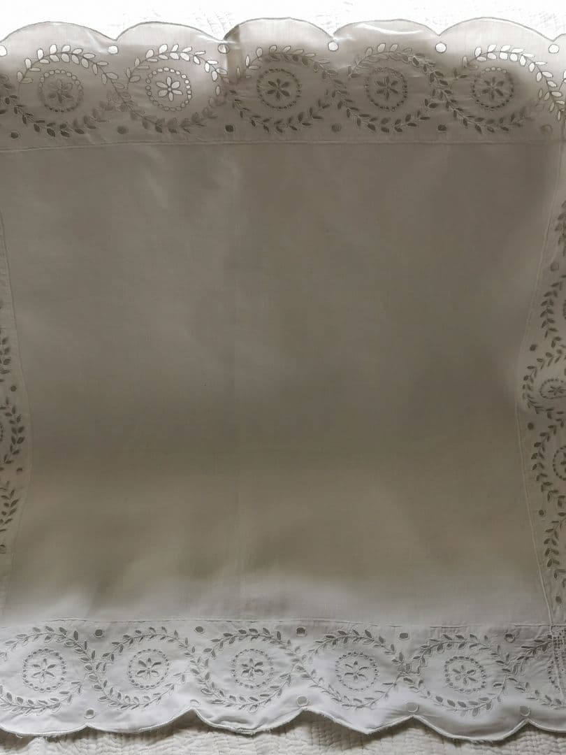 アンティーク フランス オープンカットワーク刺繍＆フィレレース クッションカバー