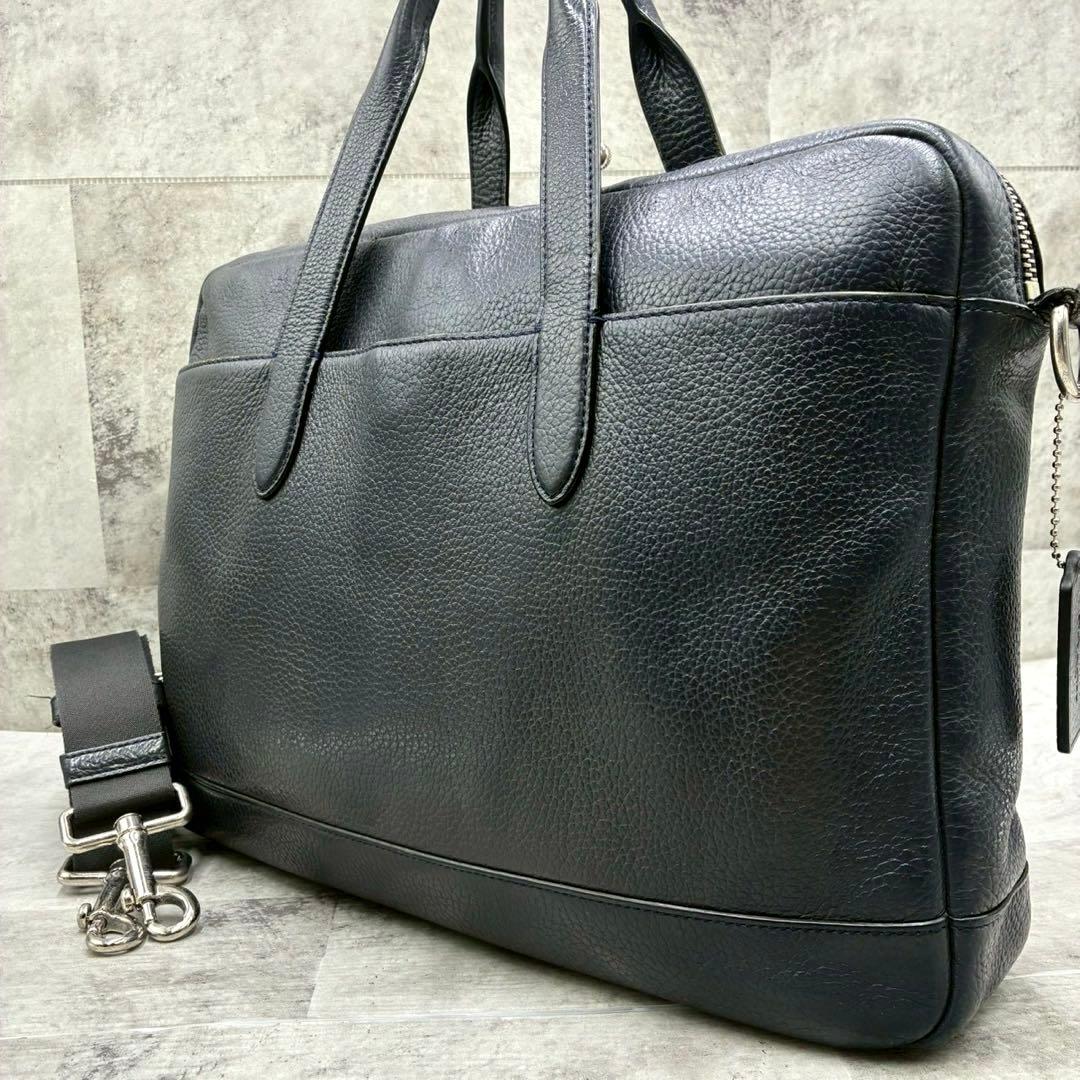 美品 コーチ ハミルトン 2way ビジネスバッグ ショルダーバッグ シボ革 紺