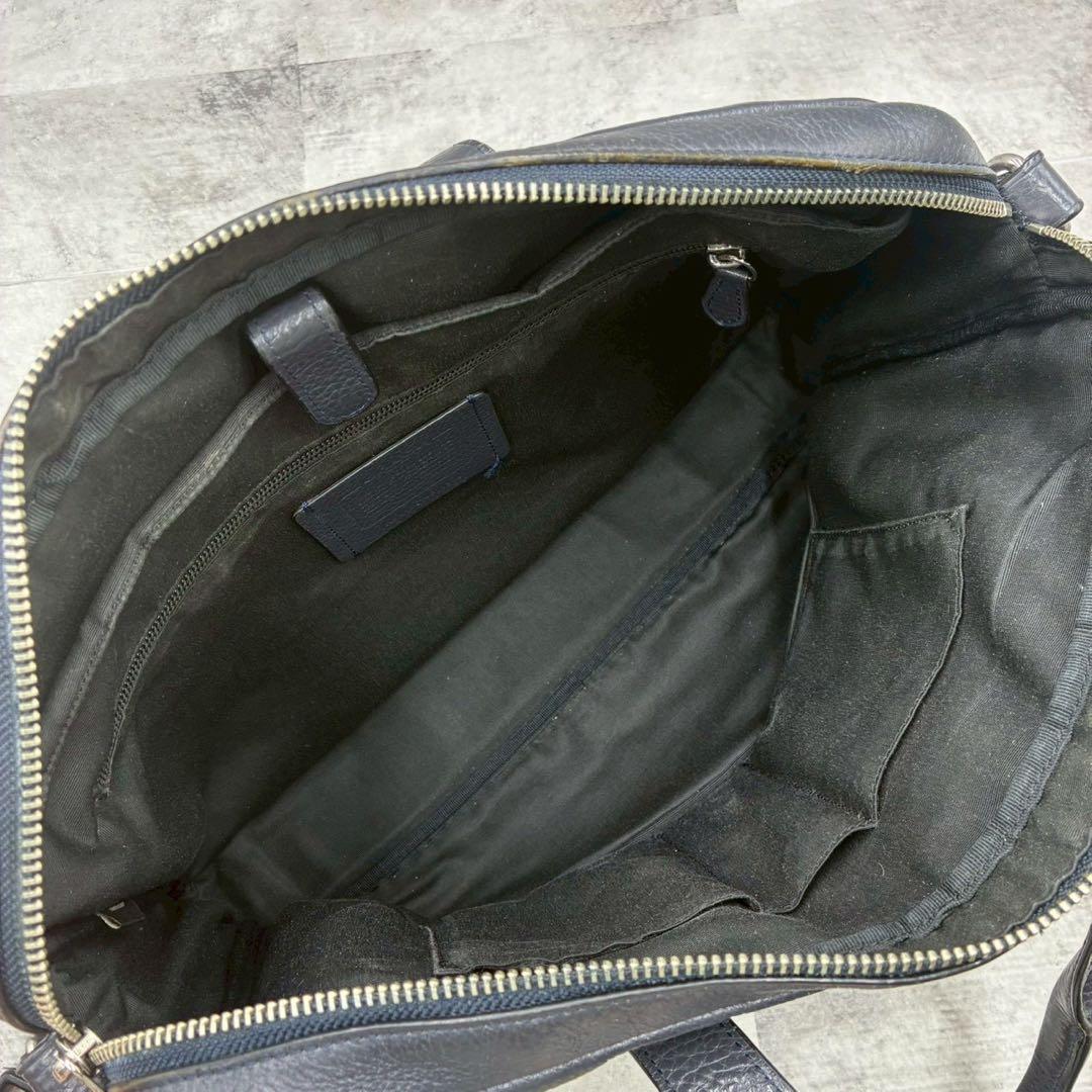 美品 コーチ ハミルトン 2way ビジネスバッグ ショルダーバッグ シボ革 紺