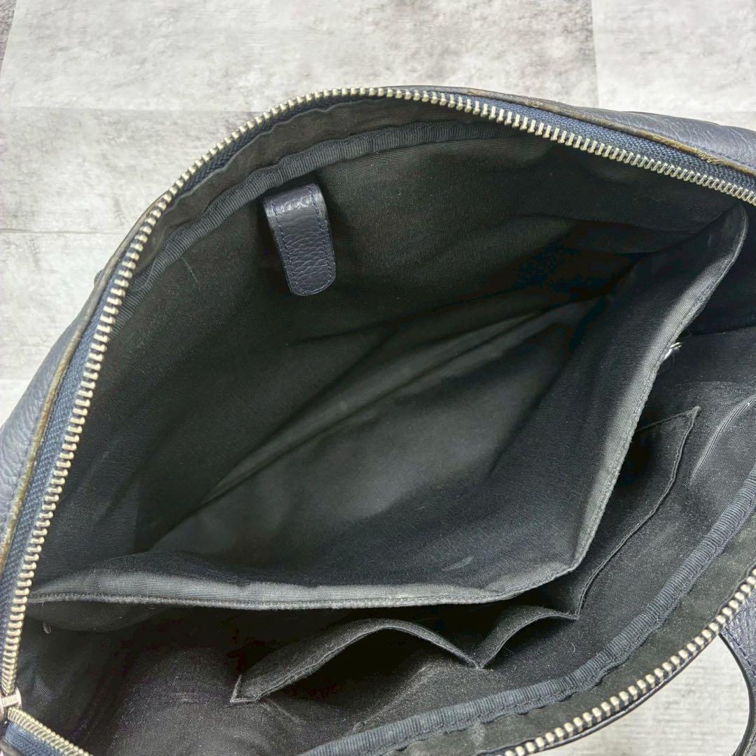 美品 コーチ ハミルトン 2way ビジネスバッグ ショルダーバッグ シボ革 紺