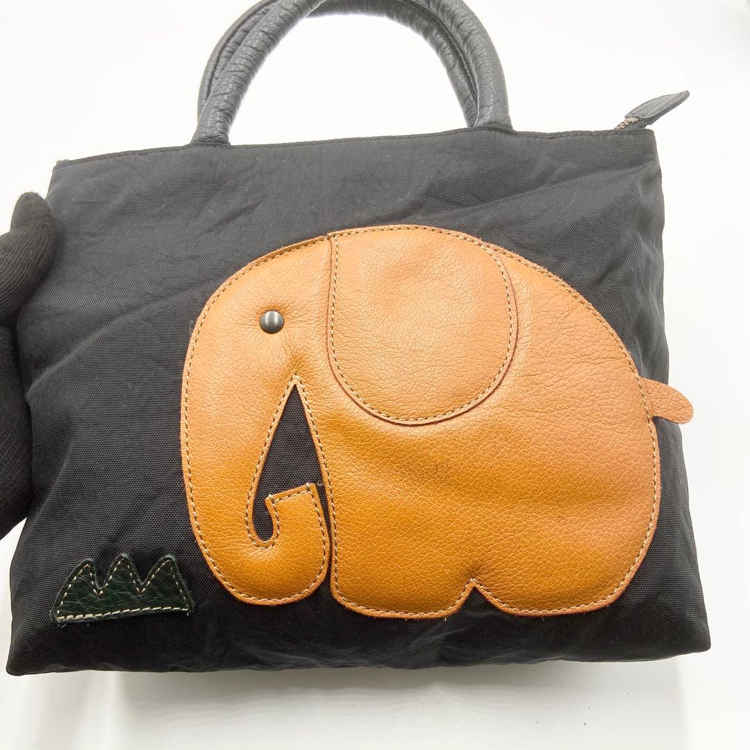 極美品　IBIZA イビサ　ゾウ　ハンドバッグ　ナイロン　レザー　ブラック