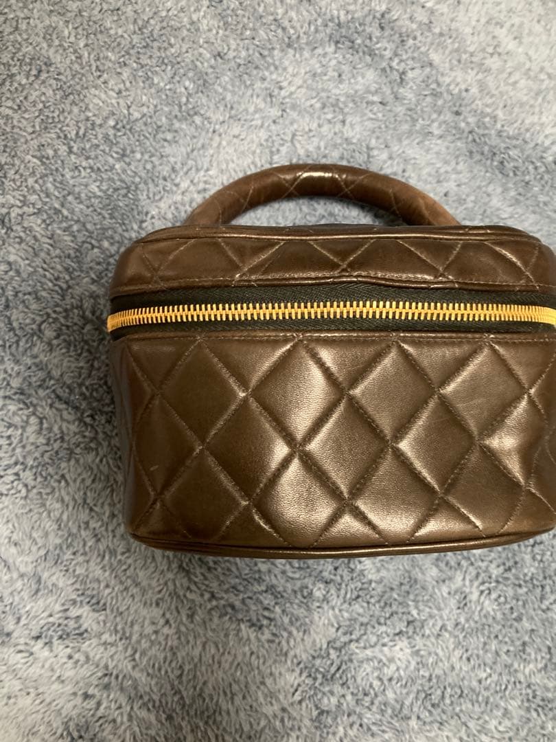 ビンテージ　シャネル　バニティ　ブラウンレザー キルティングバッグ