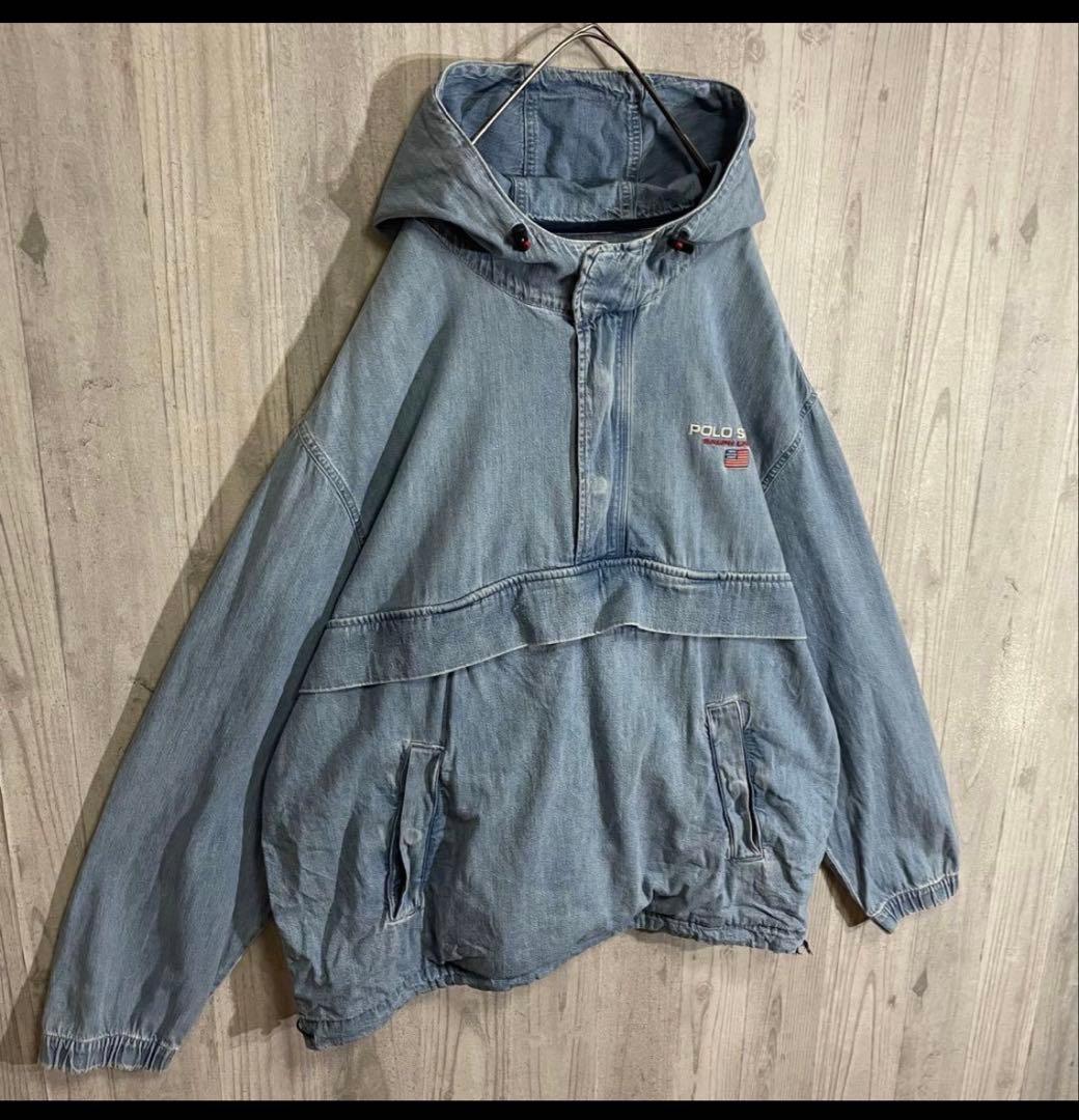 【希少入手困難】ポロスポーツ　刺繍ロゴ入　デニムアノラックジャケット　XL