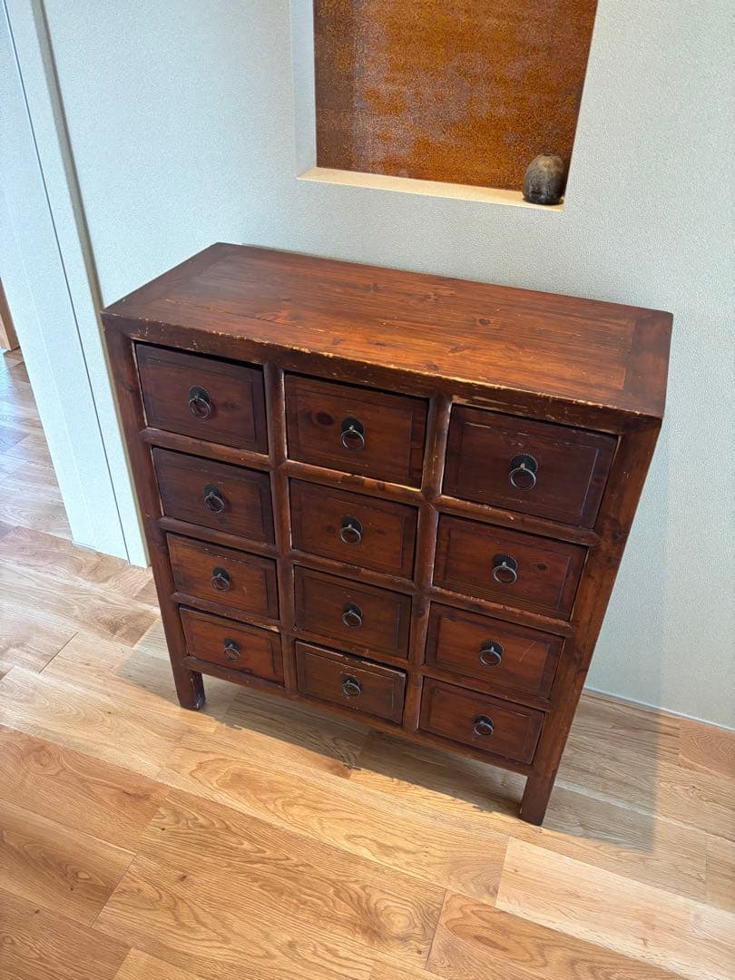 木製アンティークタンス 12引き出し ダークブラウン