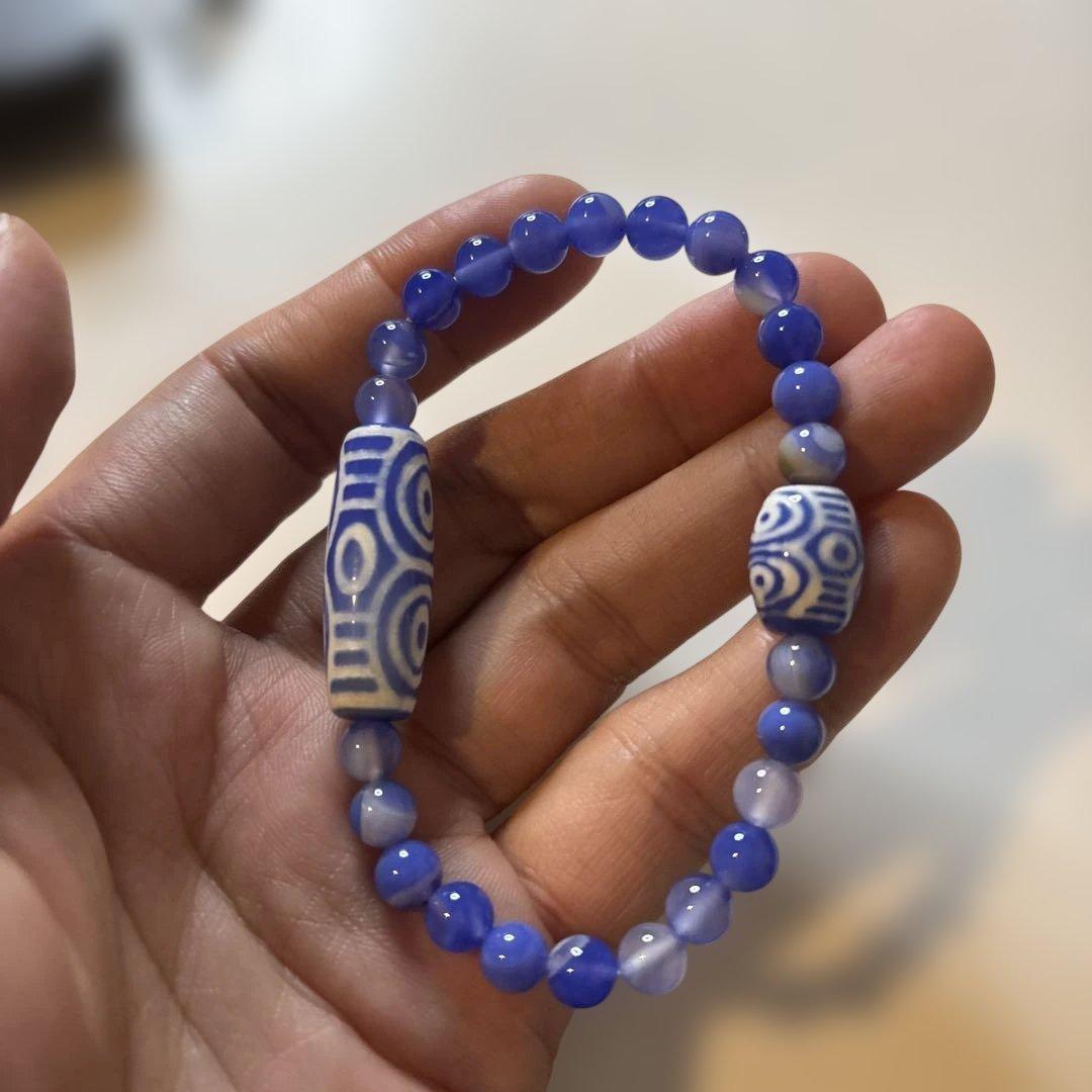 すごいズンとくる！青玉髄天珠、龍眼天珠、青のファイヤーアゲート！すごい！