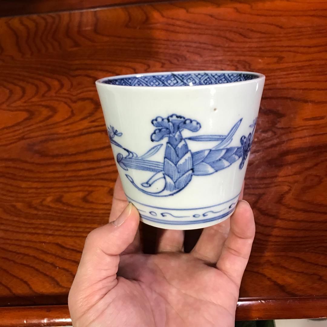 蕎麦猪口　古伊万里　染付　鍋島　鈴虫　昆虫文　大振り　くらわんか