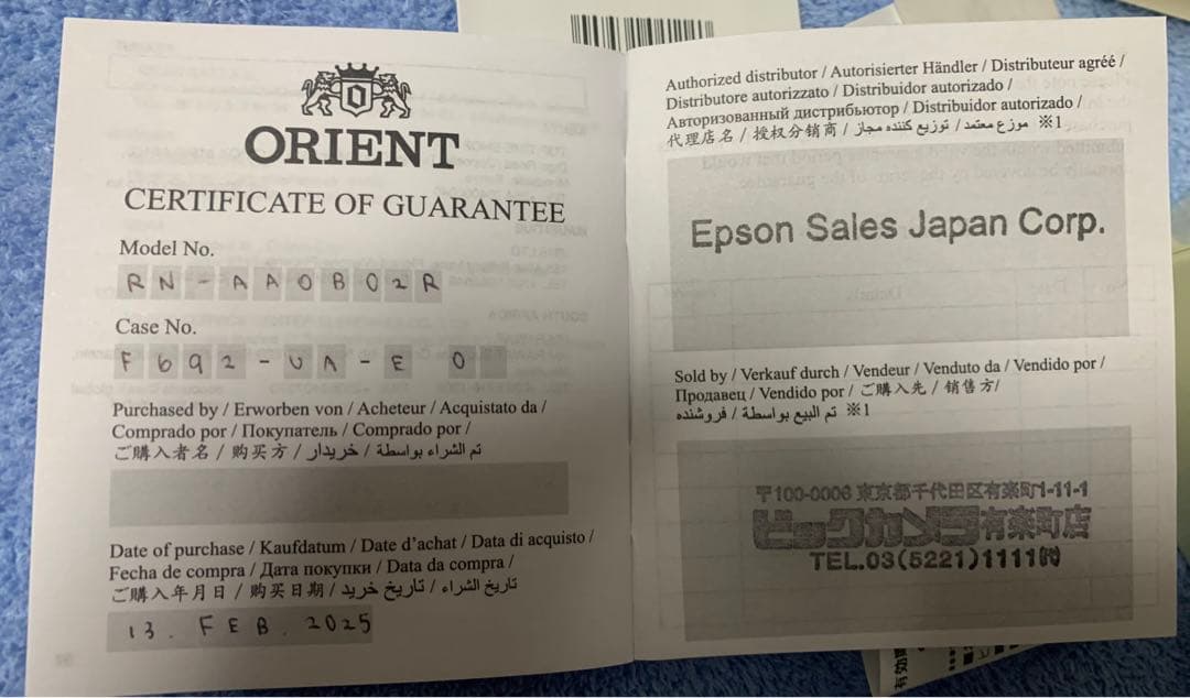 ORIENT SK 自動巻き腕時計 RN-AA0802R