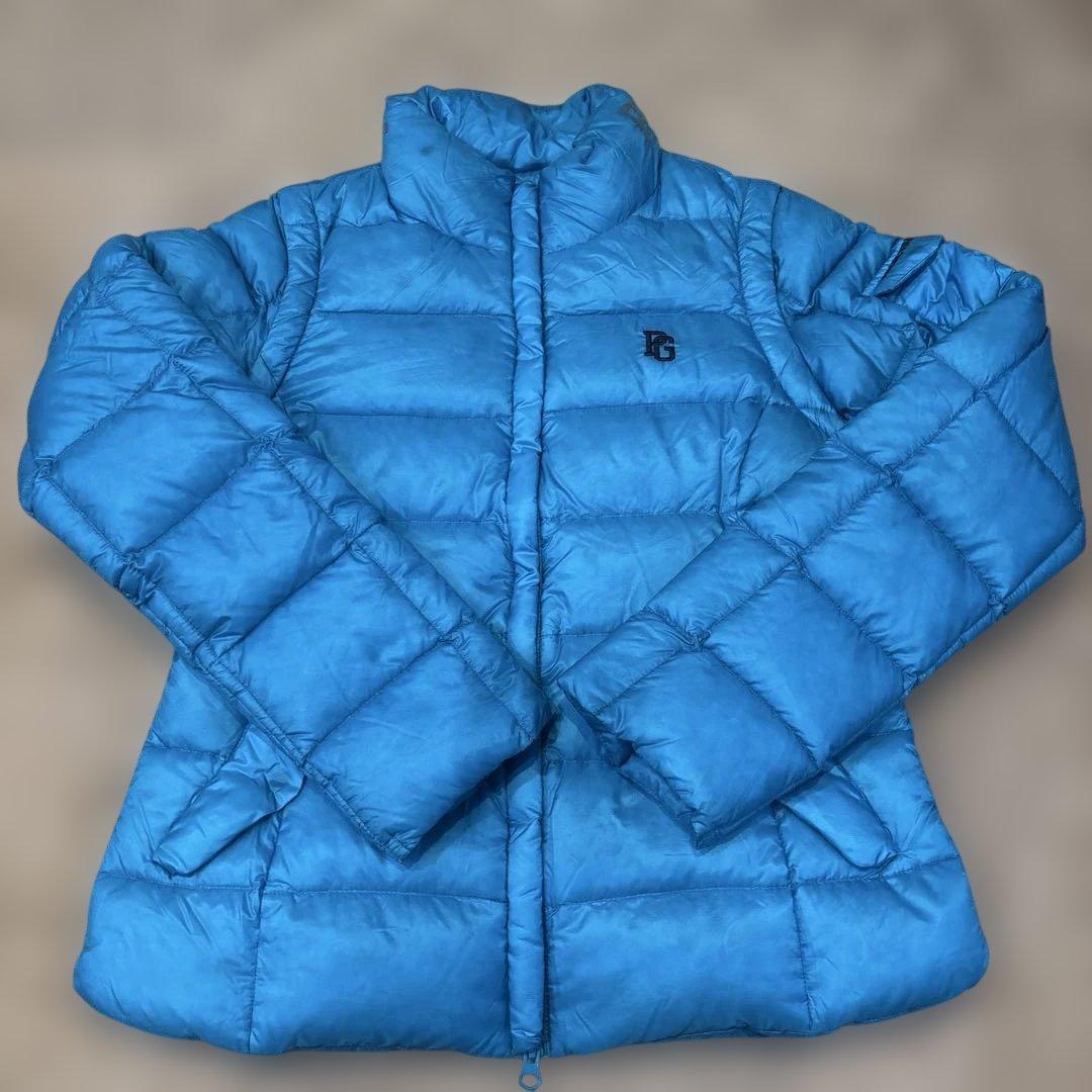 パーリーゲイツPG 青緑色ダウンジャケット　ロゴ入り　袖着脱可　ダウンベスト　M