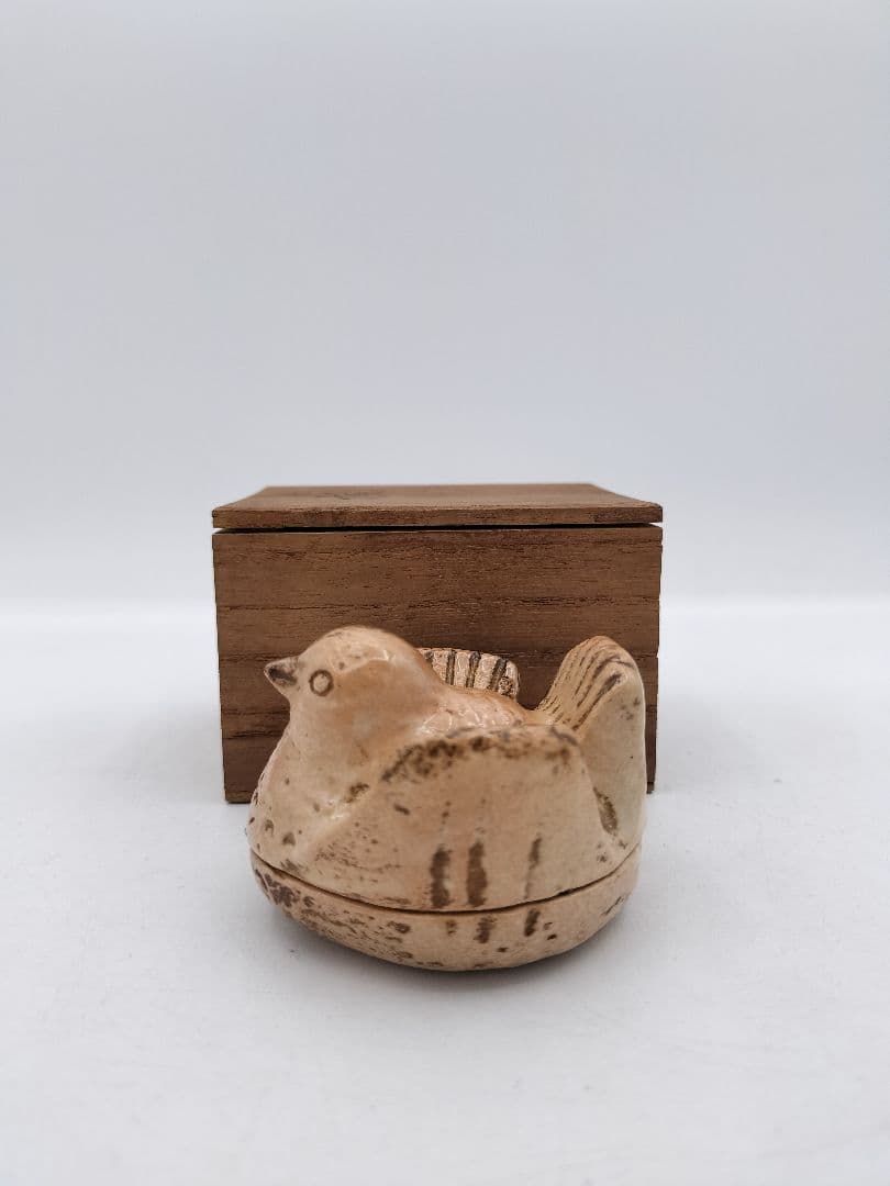 c390香合 福良雀 不志名焼 ８代土屋雲善 木箱 茶道具　古物