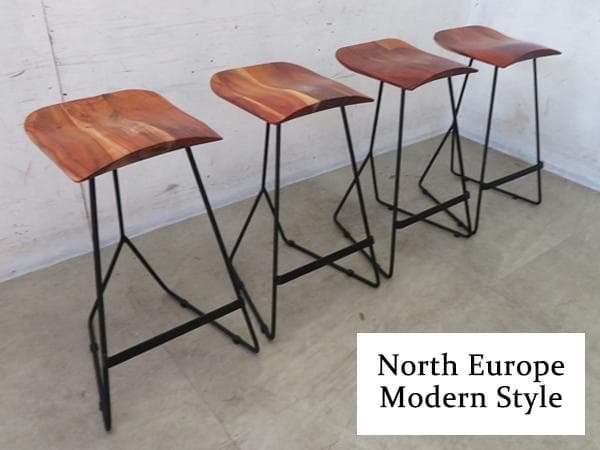 展示品■アカシア無垢材■カウンターチェア■4脚セット■アイアンレッグ■スツール■