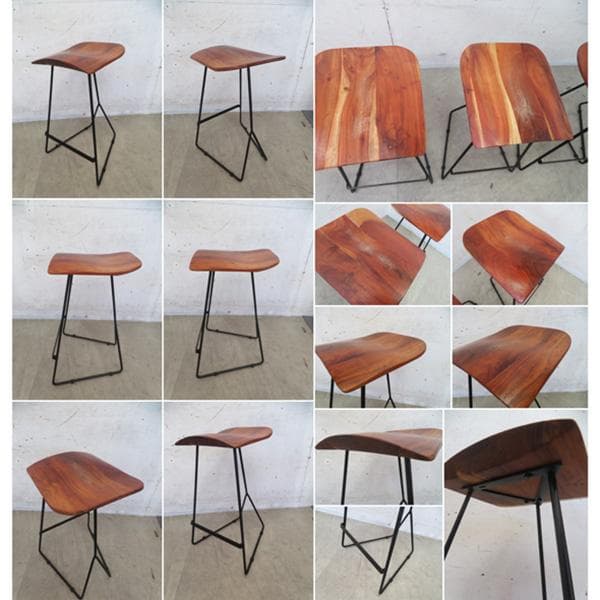 展示品■アカシア無垢材■カウンターチェア■4脚セット■アイアンレッグ■スツール■