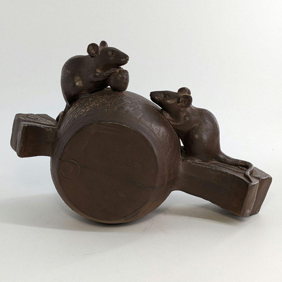 木村長十郎友敬 備前焼 ねずみと打ち出の小槌 置物 細工物 鼠 子年 縁起物