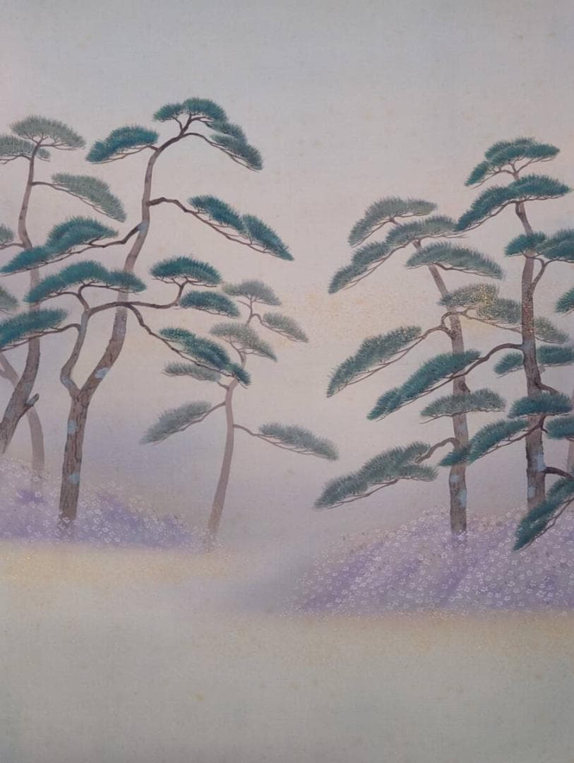 【真作】掛軸　舟遊図　王朝の雅を描いた優雅な一幅　春の情景　共箱入　T39