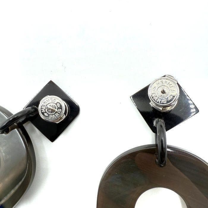 HERMES エルメス イスム バイカラー ピアス バッファローホーン ネイビー