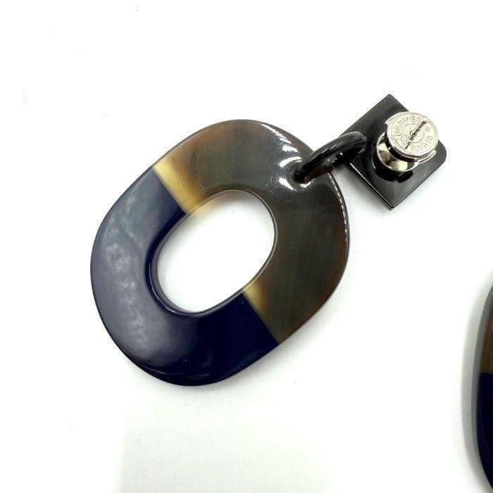 HERMES エルメス イスム バイカラー ピアス バッファローホーン ネイビー