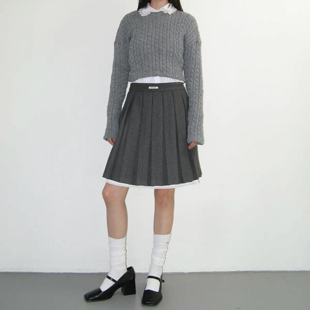 スカート crank Layered Wool Pleated Skirt