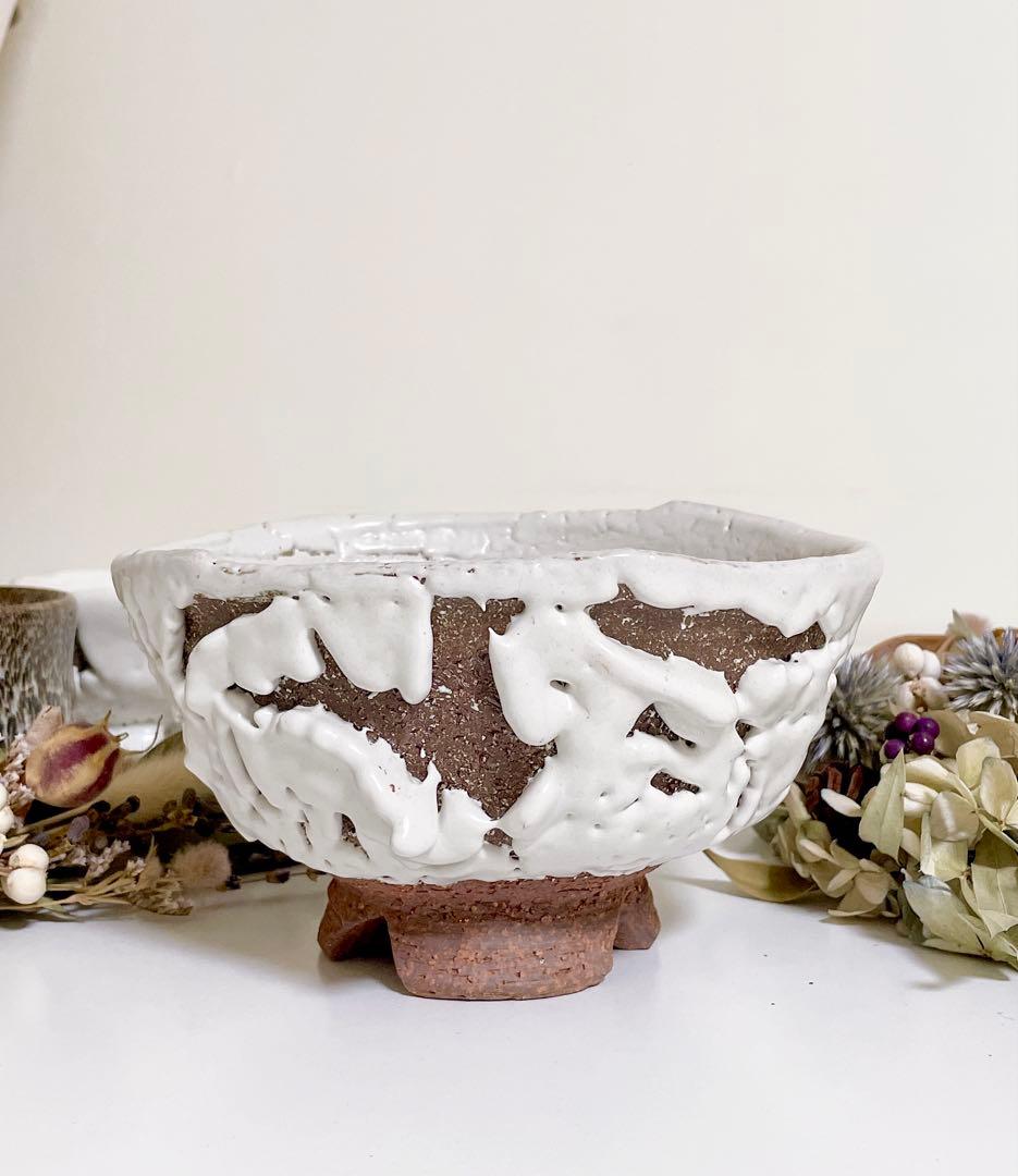 萩焼　山根清玩　鬼萩　割高台　新品　光彩庵　抹茶碗　楕円形　オーバル　陶器　作家