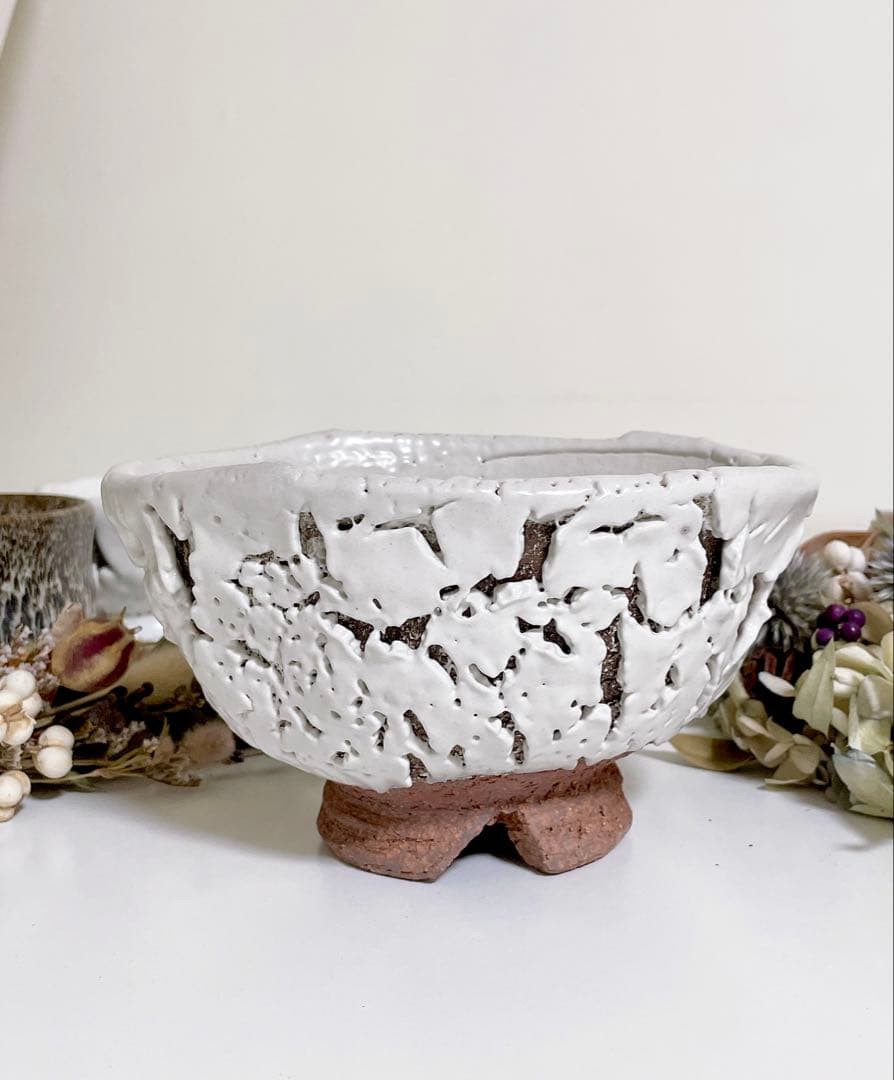 萩焼　山根清玩　鬼萩　割高台　新品　光彩庵　抹茶碗　楕円形　オーバル　陶器　作家