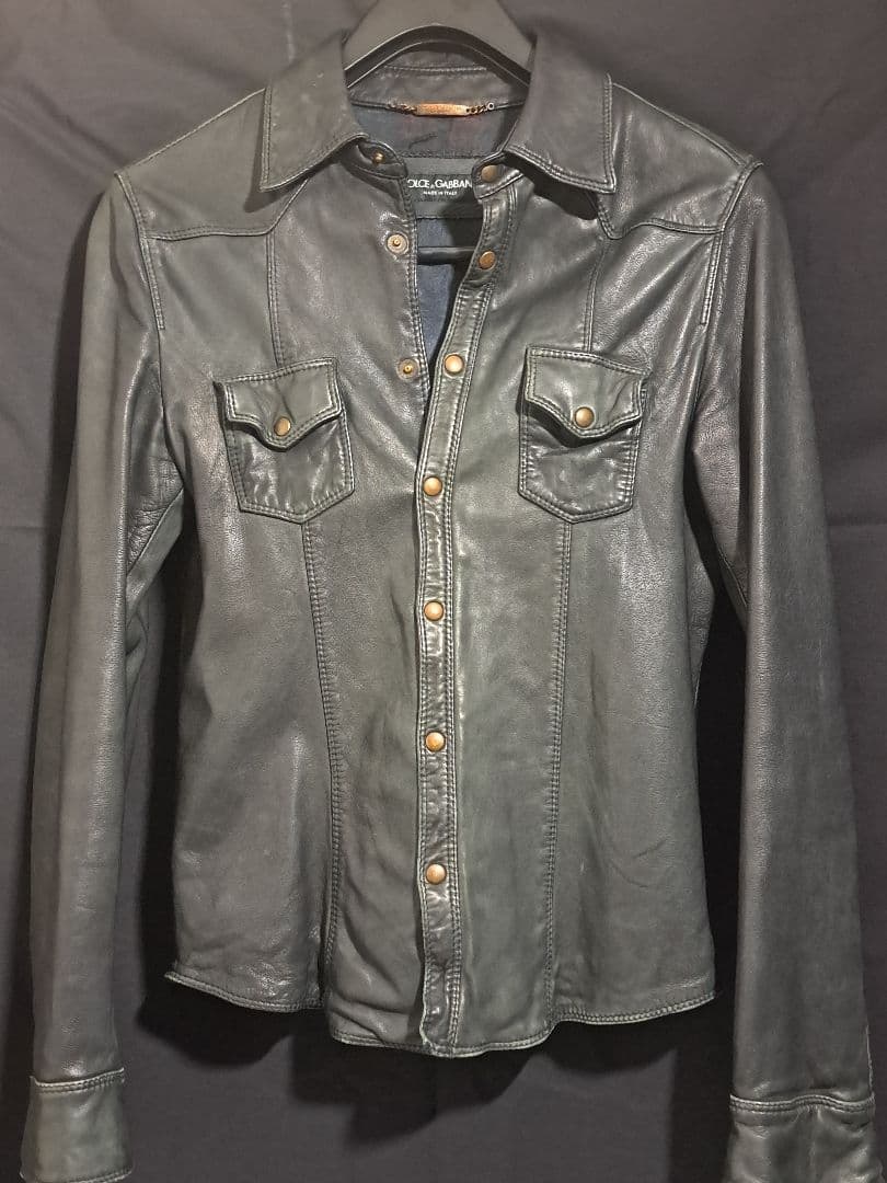 90s ITALY製 DOLCE & GABBANA レザーシャツ ロック古着