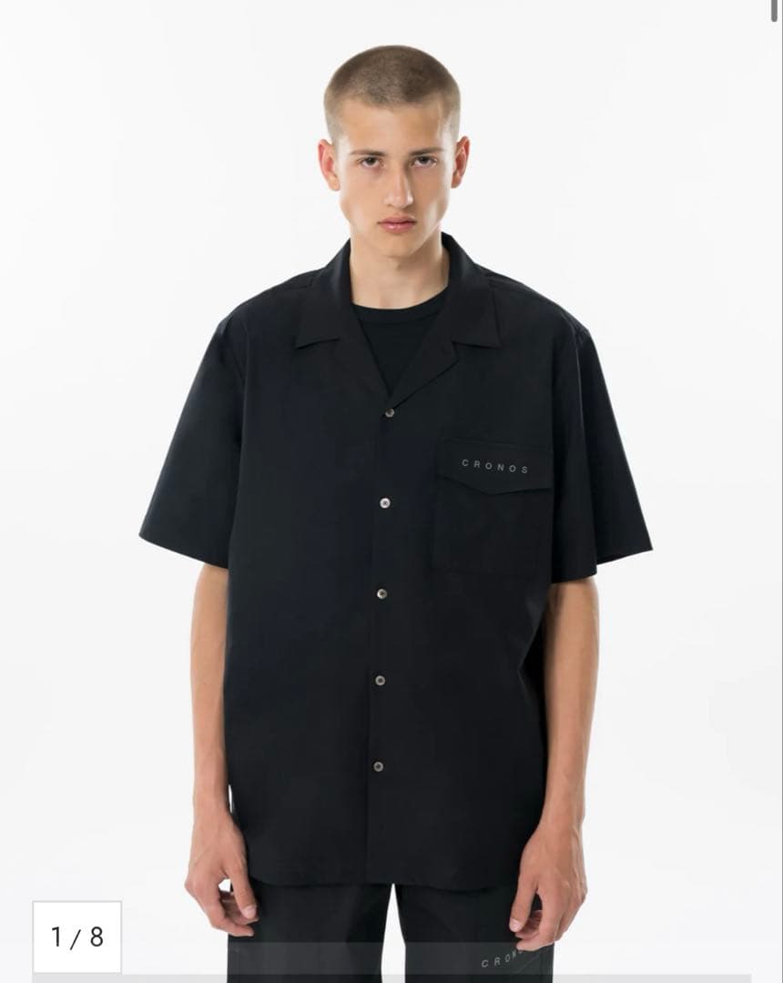 CRONOS ブラック オープンカラー 半袖シャツ