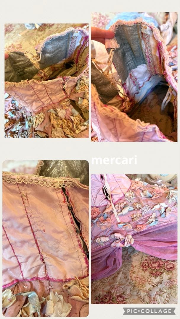 フランス アンティーク　稀少　布花　パニエ　クリノリン