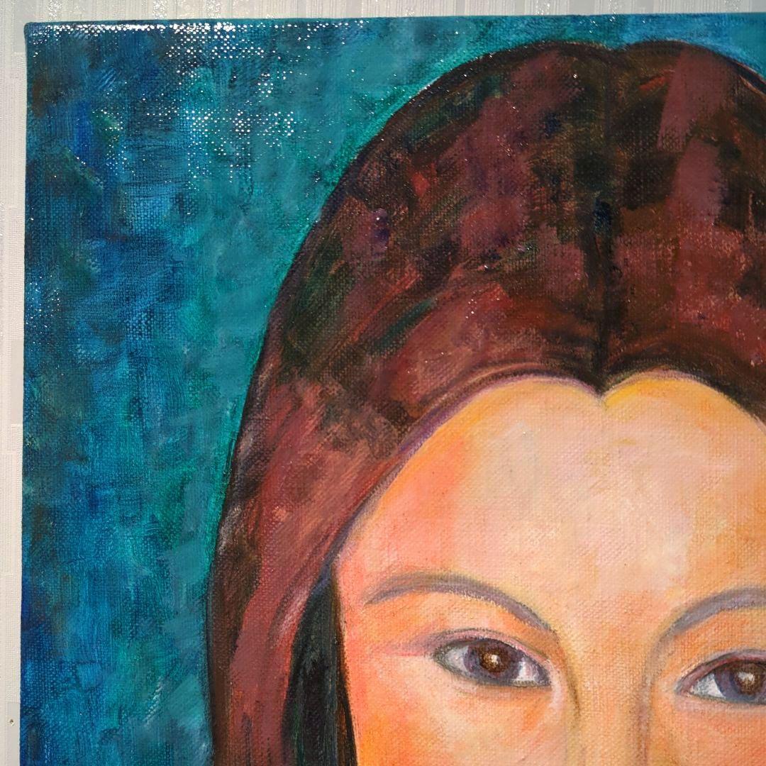 キャンバス油絵　パパ太郎　美しい妻ジャンヌ　モディリアーニ　名画オマージュ