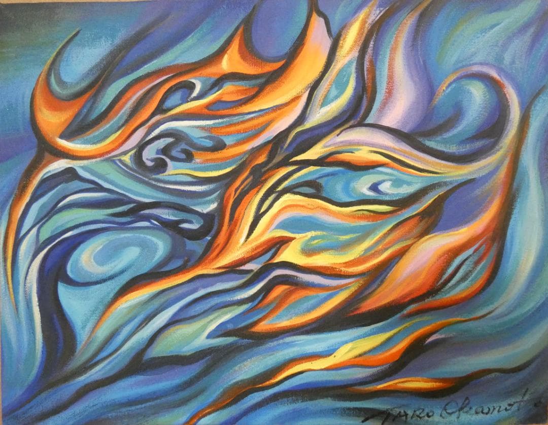 静物画　油絵　岡本太郎　炎上　F6　額付き　手描き　肉筆