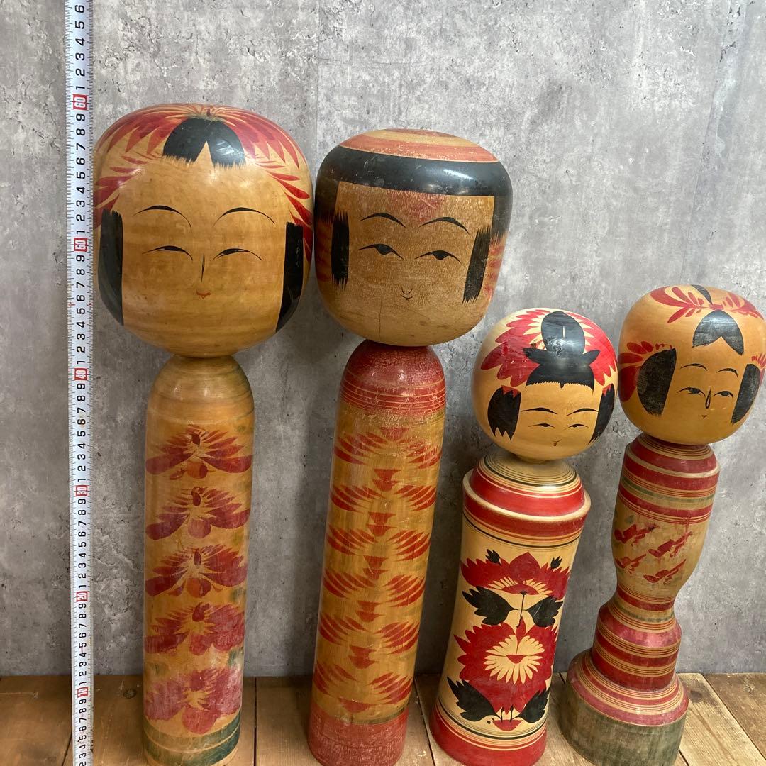 D-3 【伝統工芸品】特大あり こけし 4体セット 昭和レトロ ビンテージ 銘あ