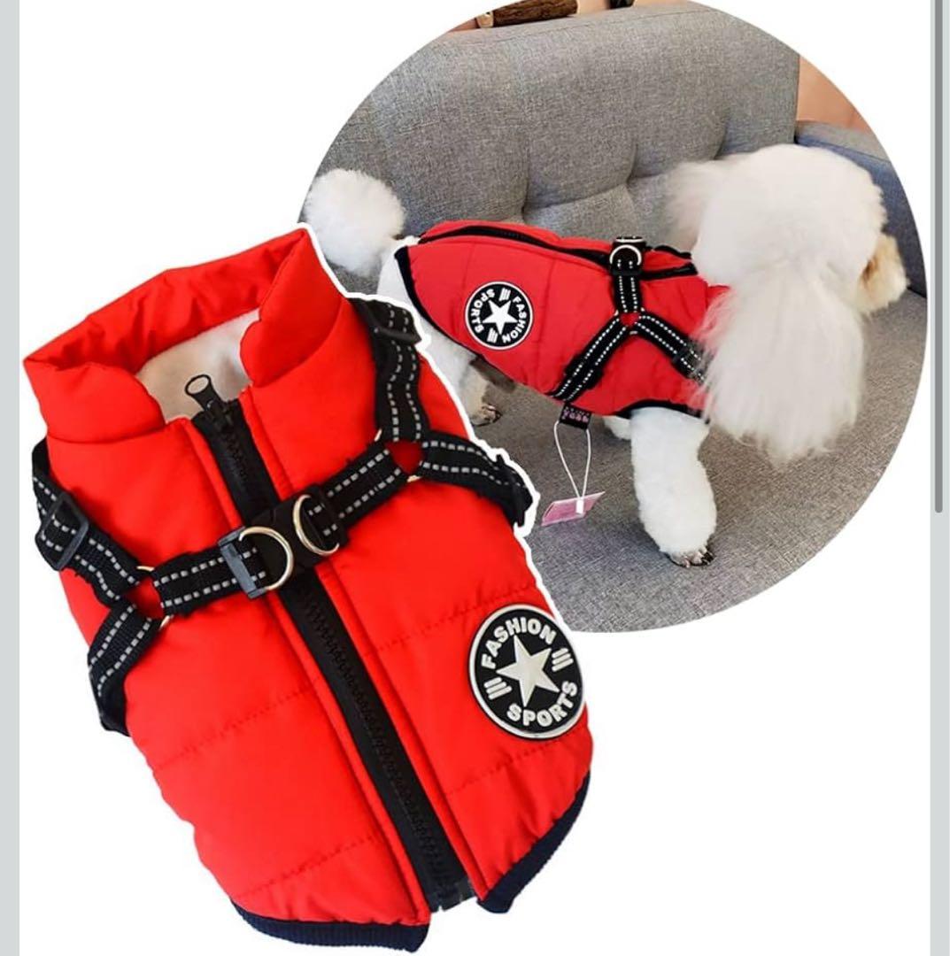 犬服 綿服コート 防水ジャケット 暖かい ペット服 2XL 赤色