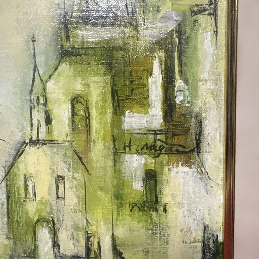 ブ*リ様 セピア色　油彩画　永井弘子　街角の白いバラ　絵画　真作　肉筆　美術品