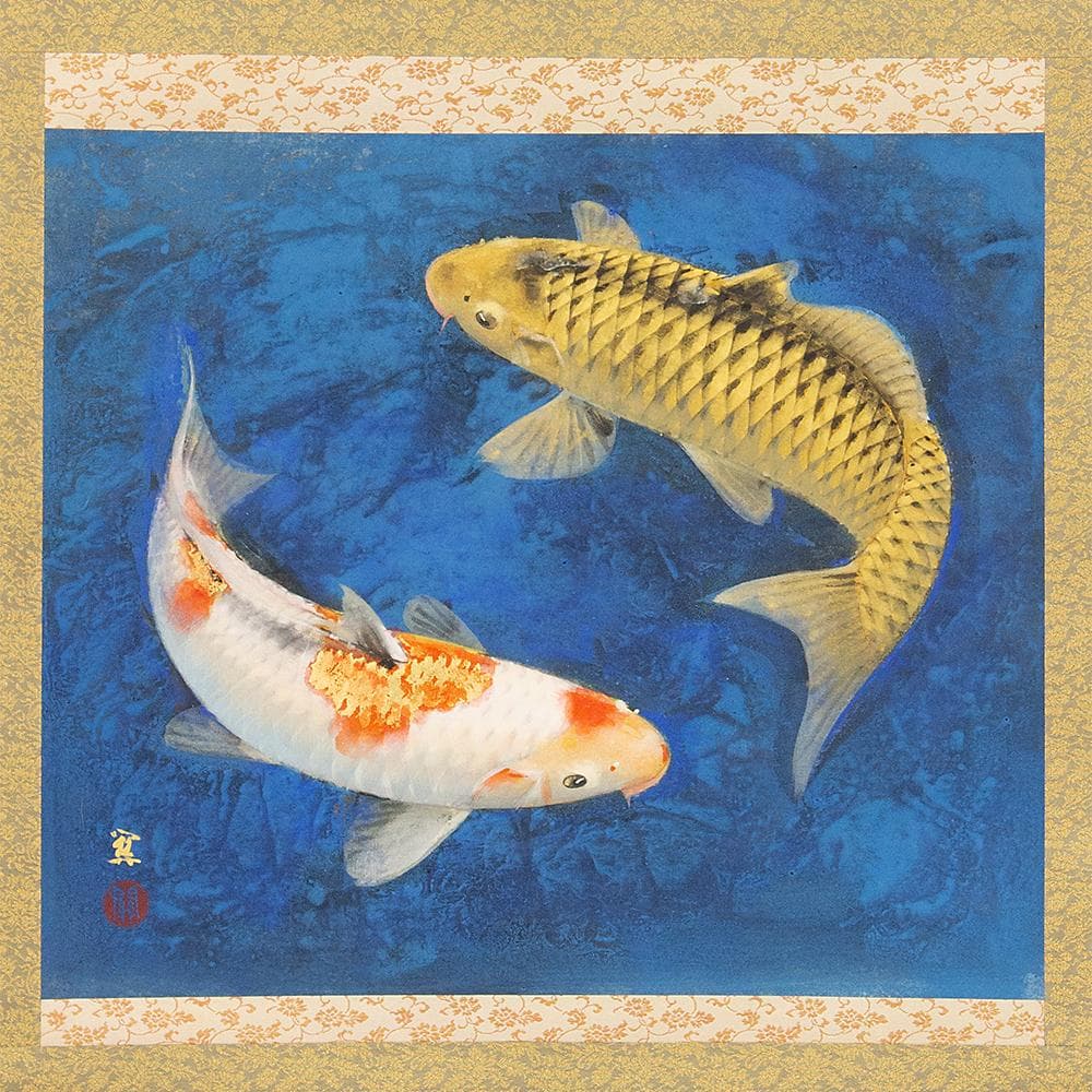 掛軸 横幅 山下関城「游鯉」共箱 山元春挙・高橋秋華に師事