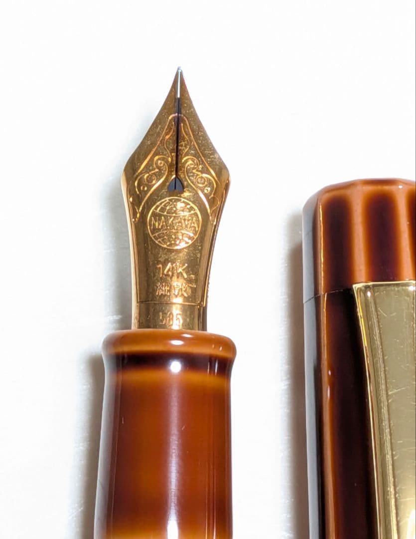 中屋万年筆 鴇溜 14k ゴールドニブ 細軟 十角 ライター ポータブル