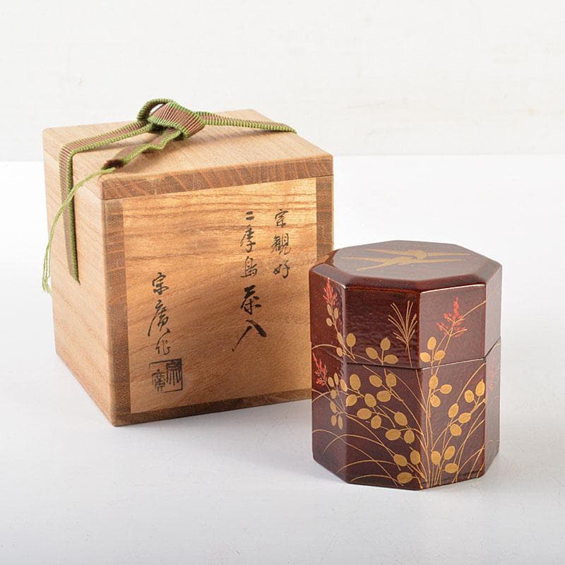 茶道具　道場宗廣作　宗観好　二季鳥茶入　共箱　V　6740