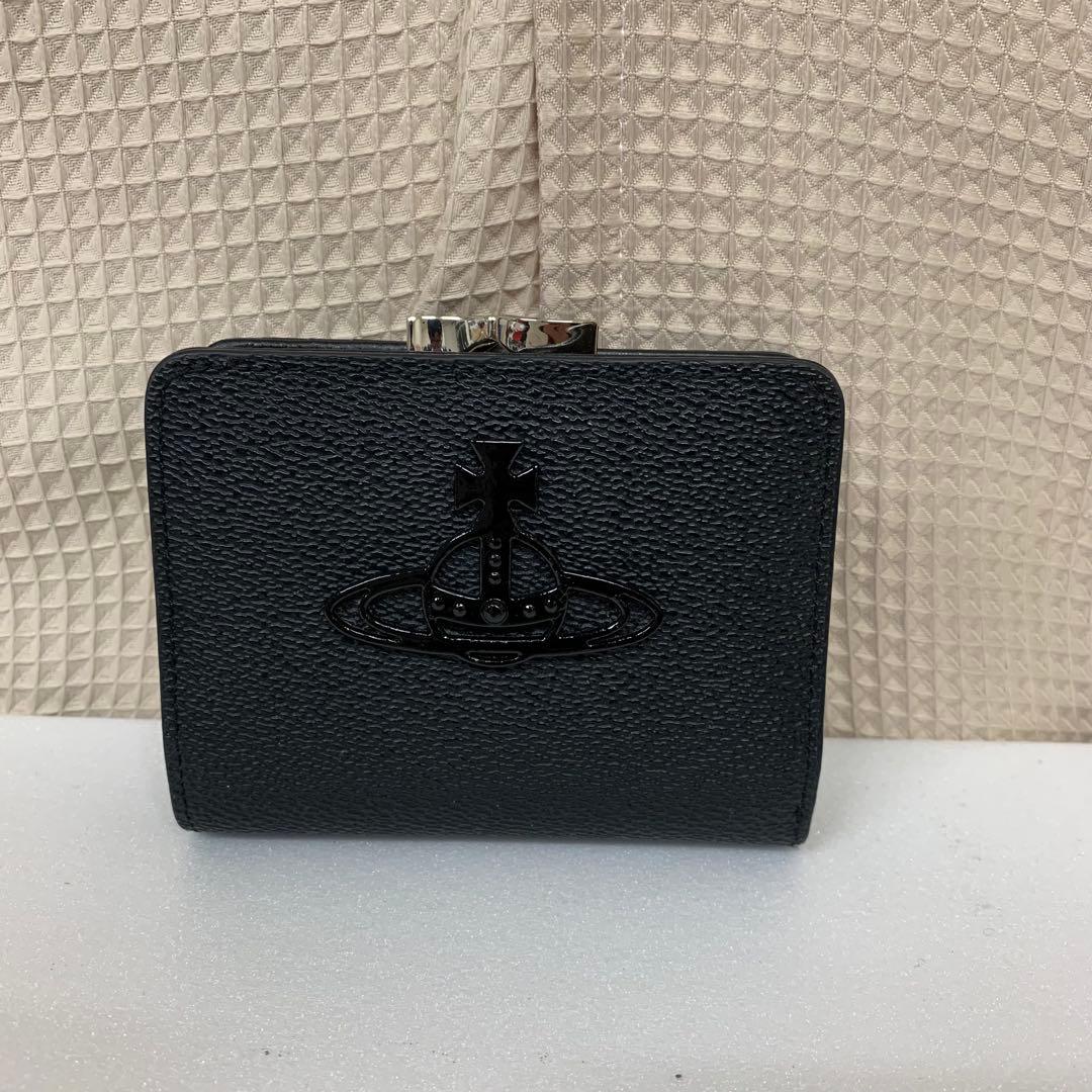 ヴィヴィアンウエストウッド　折り財布　オーブ　ガマ口　レザー　黒