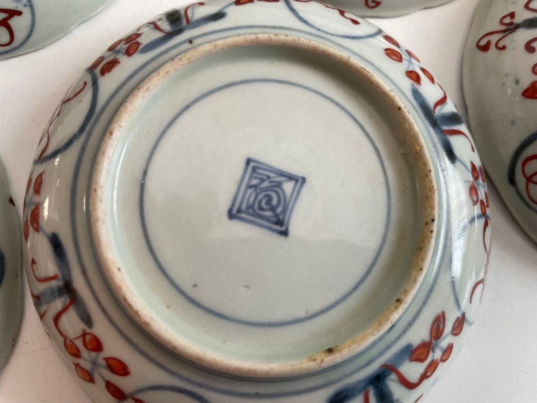 骨董　アンティーク　古伊万里　色絵　芙蓉手　菖蒲図　小皿　5枚