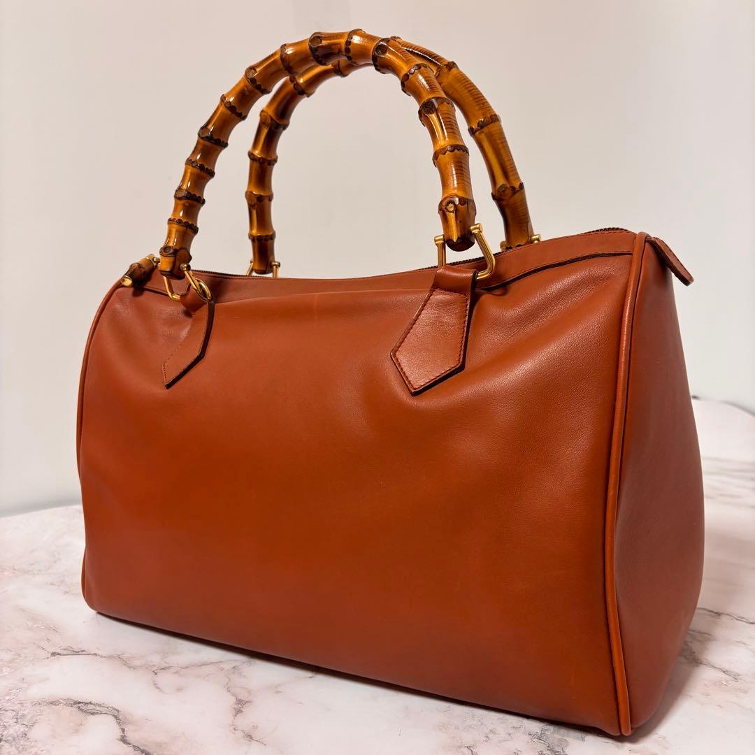 GUCCI グッチ キャメル 本革　ハンドバッグ　バンブ　ミニボストンバッグ