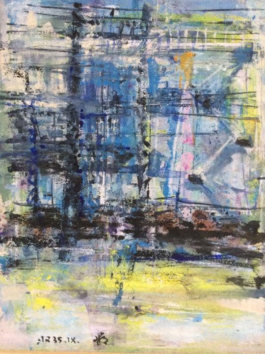 期間限定売切セール!異色の画家 三浦 巌  ガッシュ抽象画 タイトル「変電所」