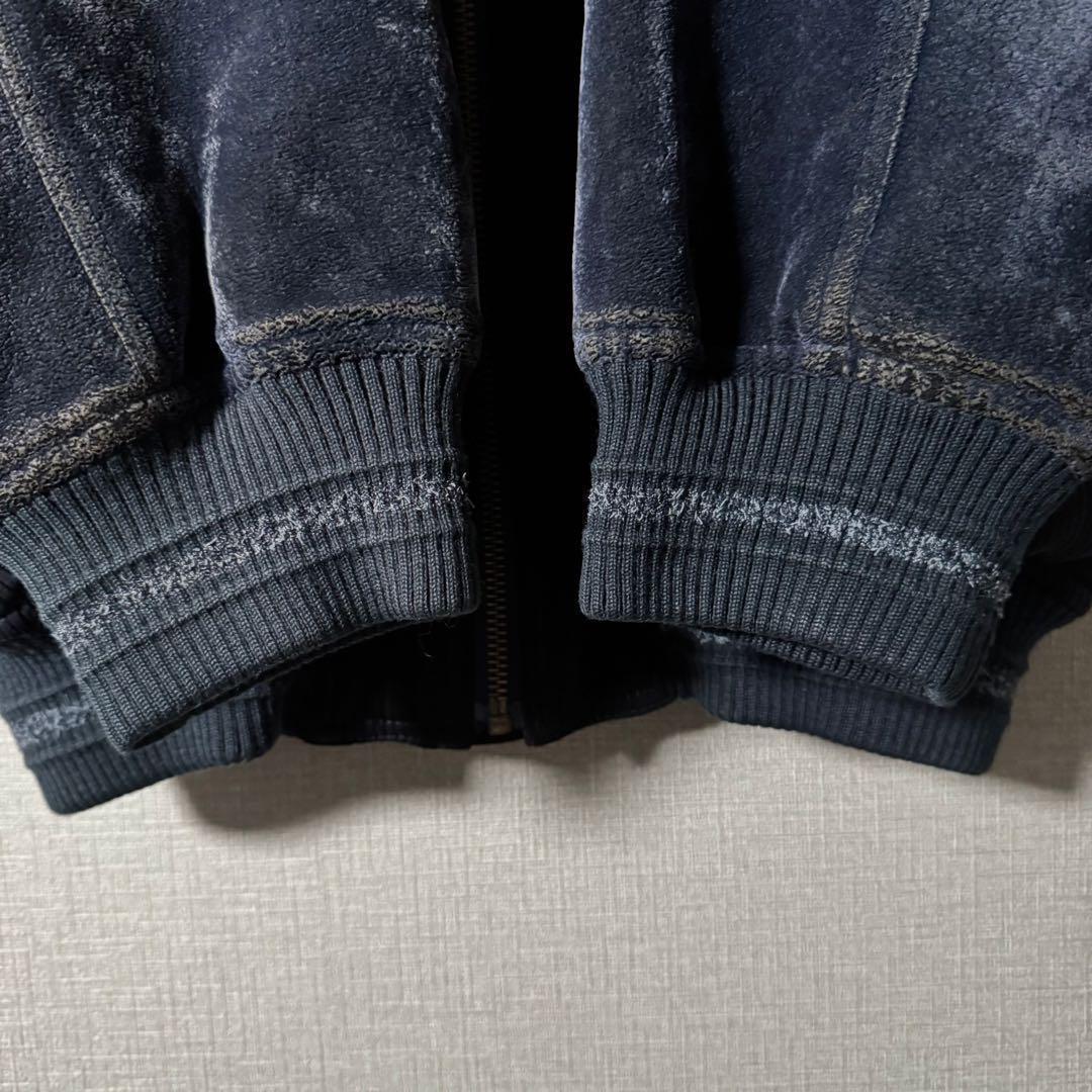 ハーディエイミス ブルゾン ベロア切替 刺繍 裏地キルティング ネイビー XL